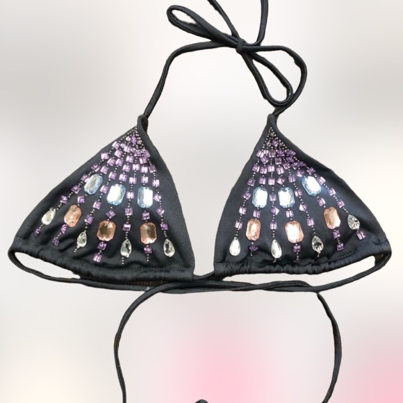 Victoria Secret Bejeweled Gray Bikini Top SZ Small - Picture 1 of 3